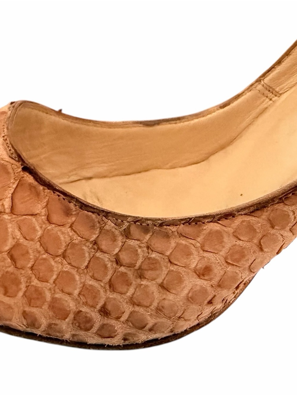 Christian Louboutin Tan Croc or Snake Embossed Peep-Toe Stilettos 39 1/2 - Picture 6 of 12